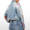 Custom Rhinestone Star Raw Hem Short Denim Jacket
