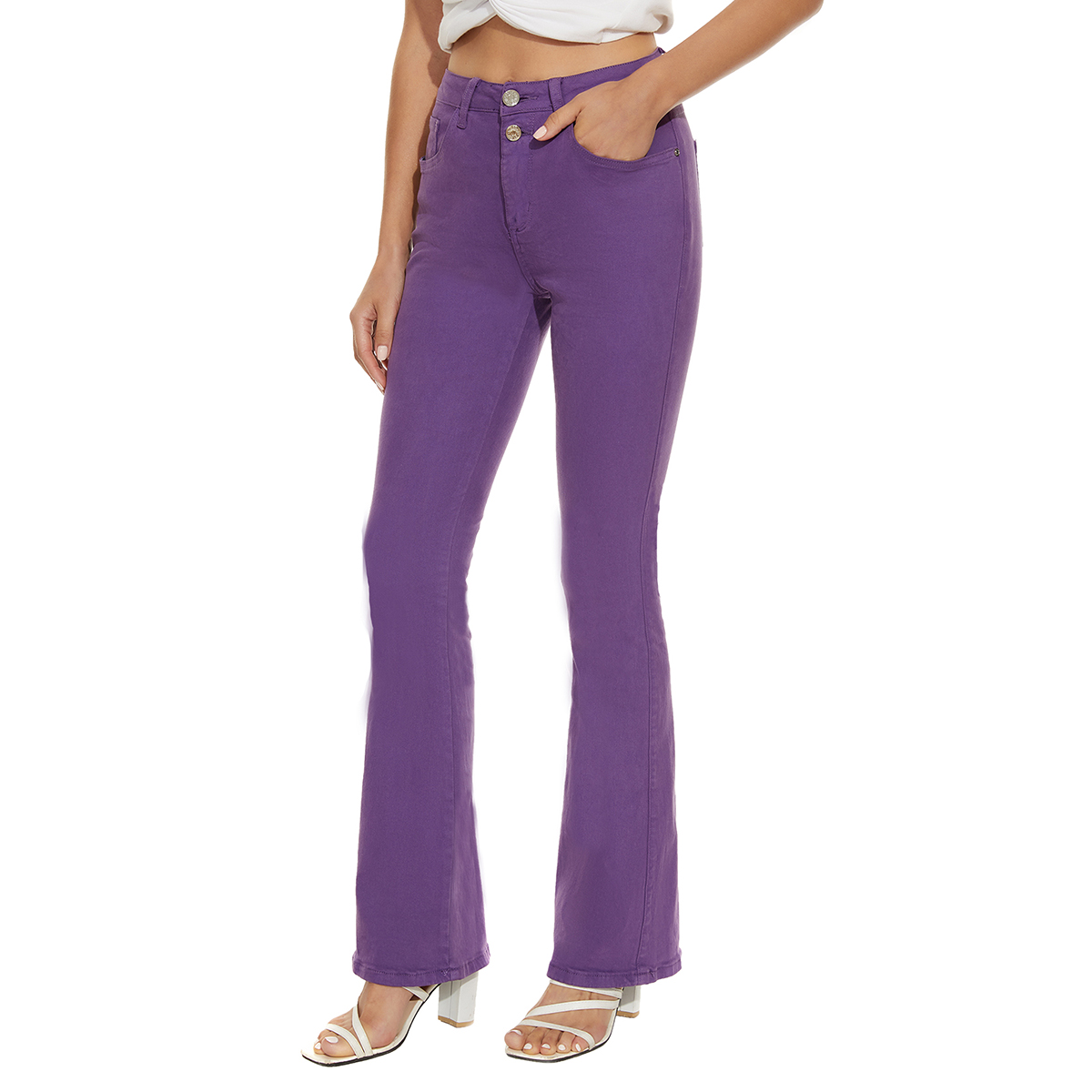 Custom Women Comfortable Cotton Spandex Purple Flared Denim Jeans 
