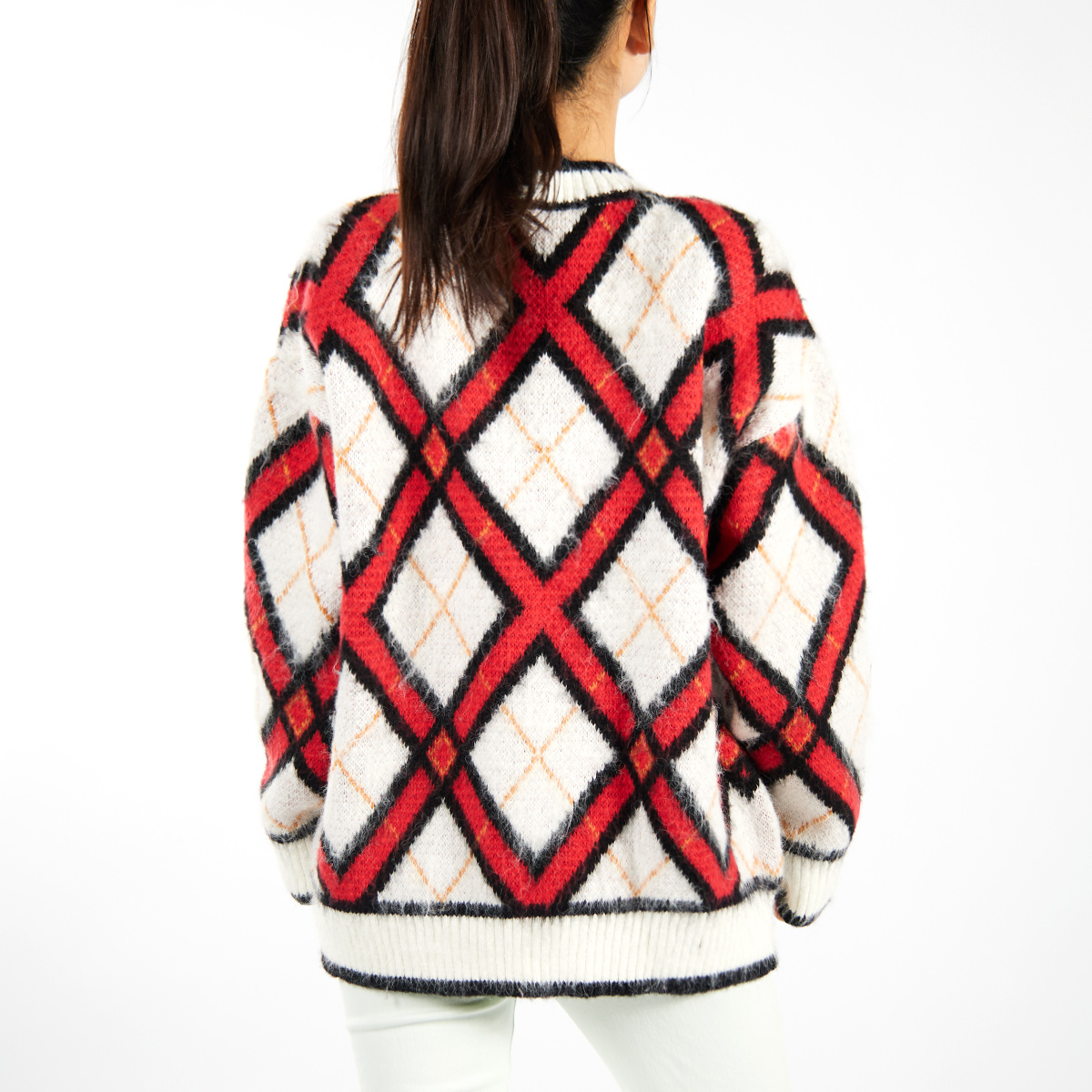 Custom Trendy Color Block Sweater Mohair Knit Cardigan for Women Oversized Unisex Knitwear