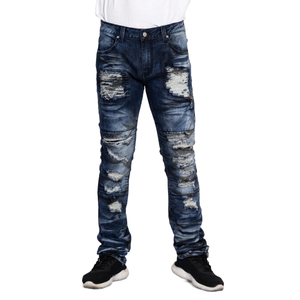Custom Men’s Distressed Slim Fit Jeans Ripped Stretch Denim Pants for Streetwear Style