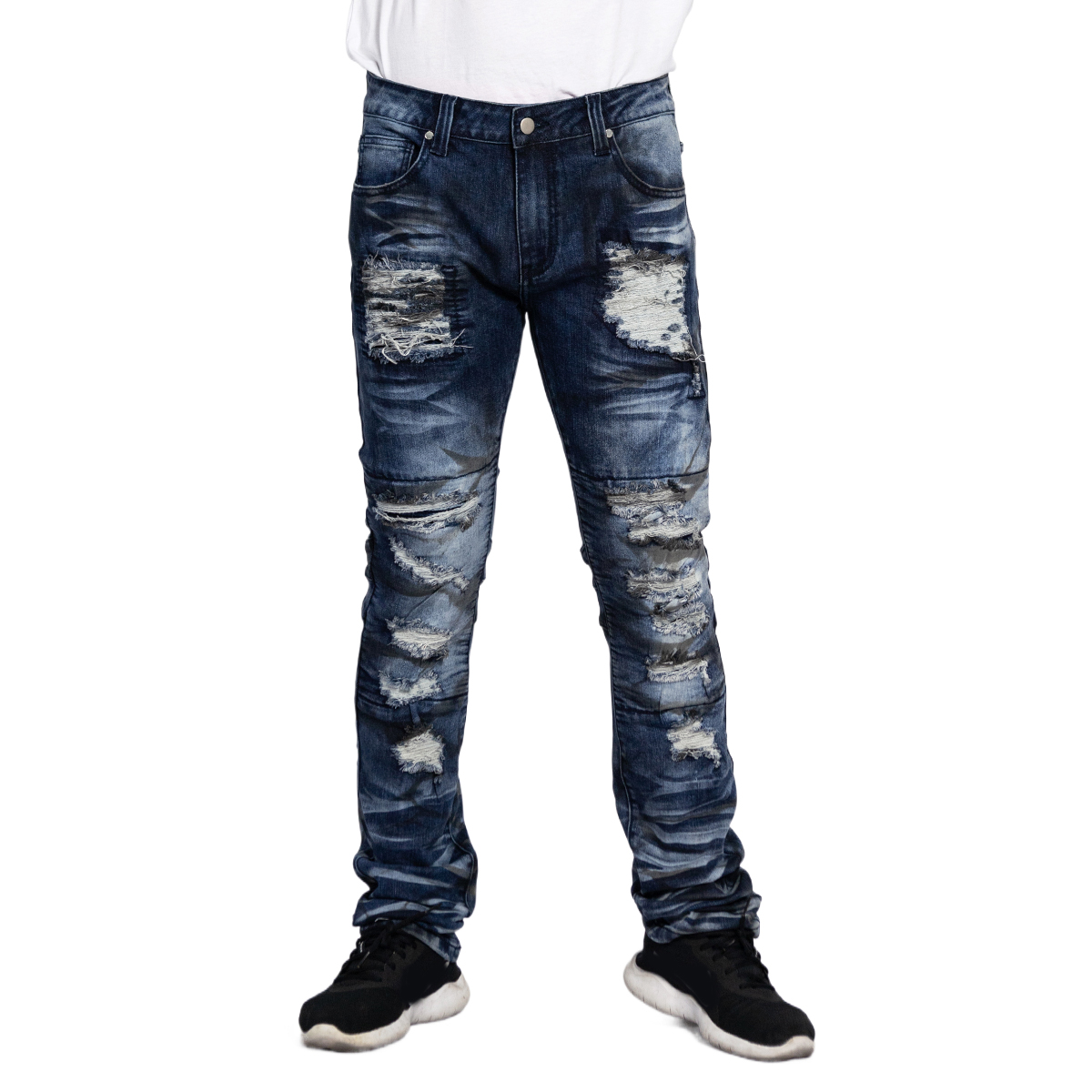 Custom Men’s Distressed Slim Fit Jeans Ripped Stretch Denim Pants for Streetwear Style