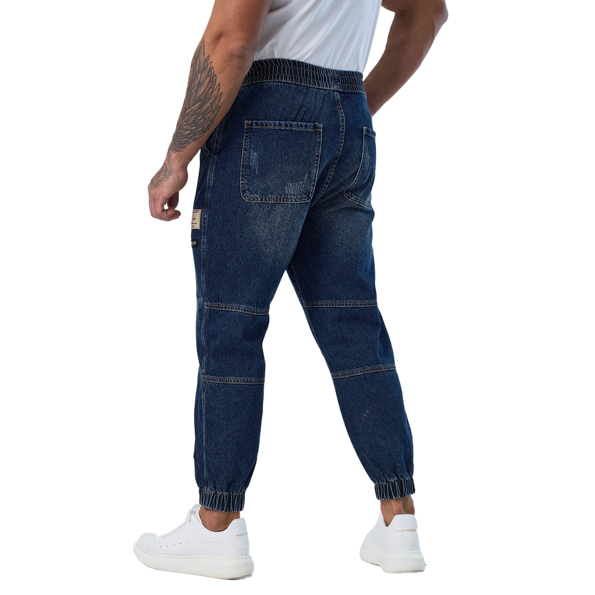 Custom Men’s Elastic Waist Denim Jogger Pants Casual Tapered Fit Streetwear Jeans