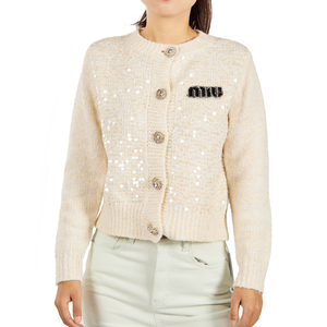 Women’s Core-Spun Yarn Cardigan with Sequin Elegant Knit Outerwear