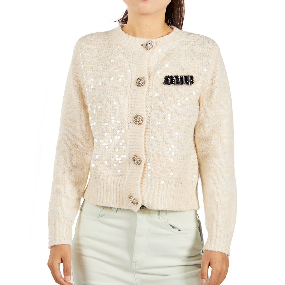 Women’s Core-Spun Yarn Cardigan with Sequin Elegant Knit Outerwear