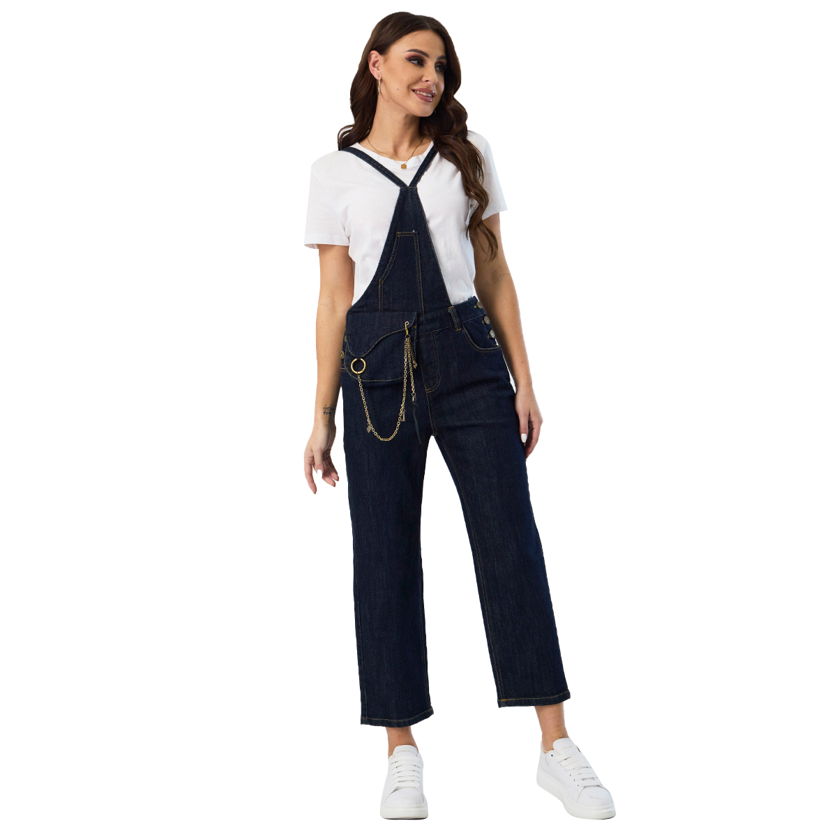 Custom Stylish Women’s Dark Blue Denim Overalls Affordable Denim Jumpsuit