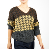 Custom Houndstooth V-Neck Sequin Contrast Knit Sweater
