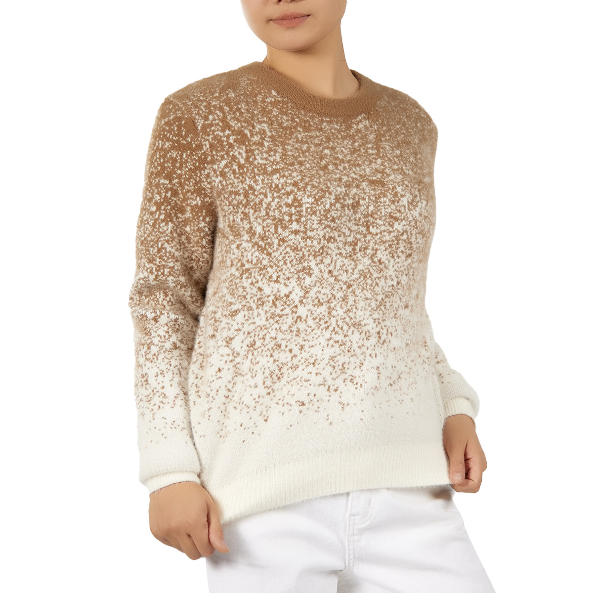 Custom Women O-Neck Long Sleeve Gradient Color Knit Pullover Sweater