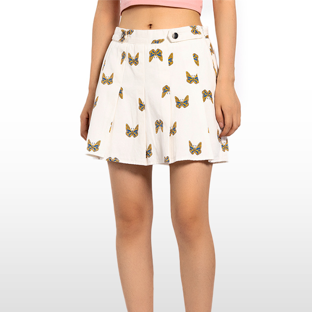 Custom Pleated Denim Skirts White Prited Butterfly Colorful Skirt 