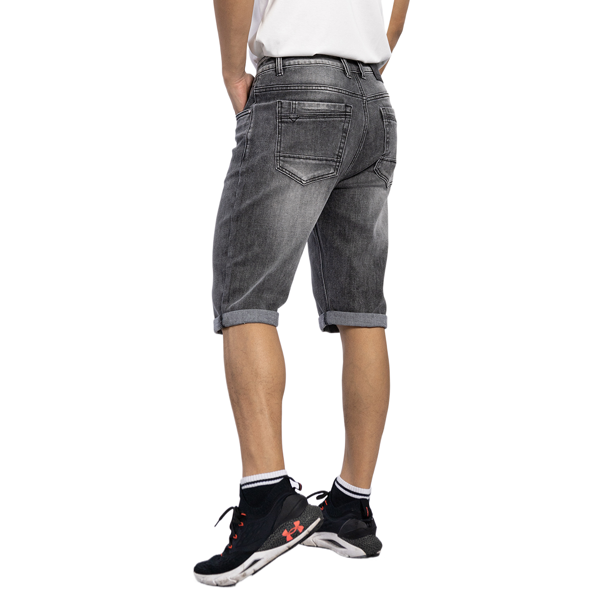 Custom Washed Vintage Grey Men's Denim Shorts for Summer 