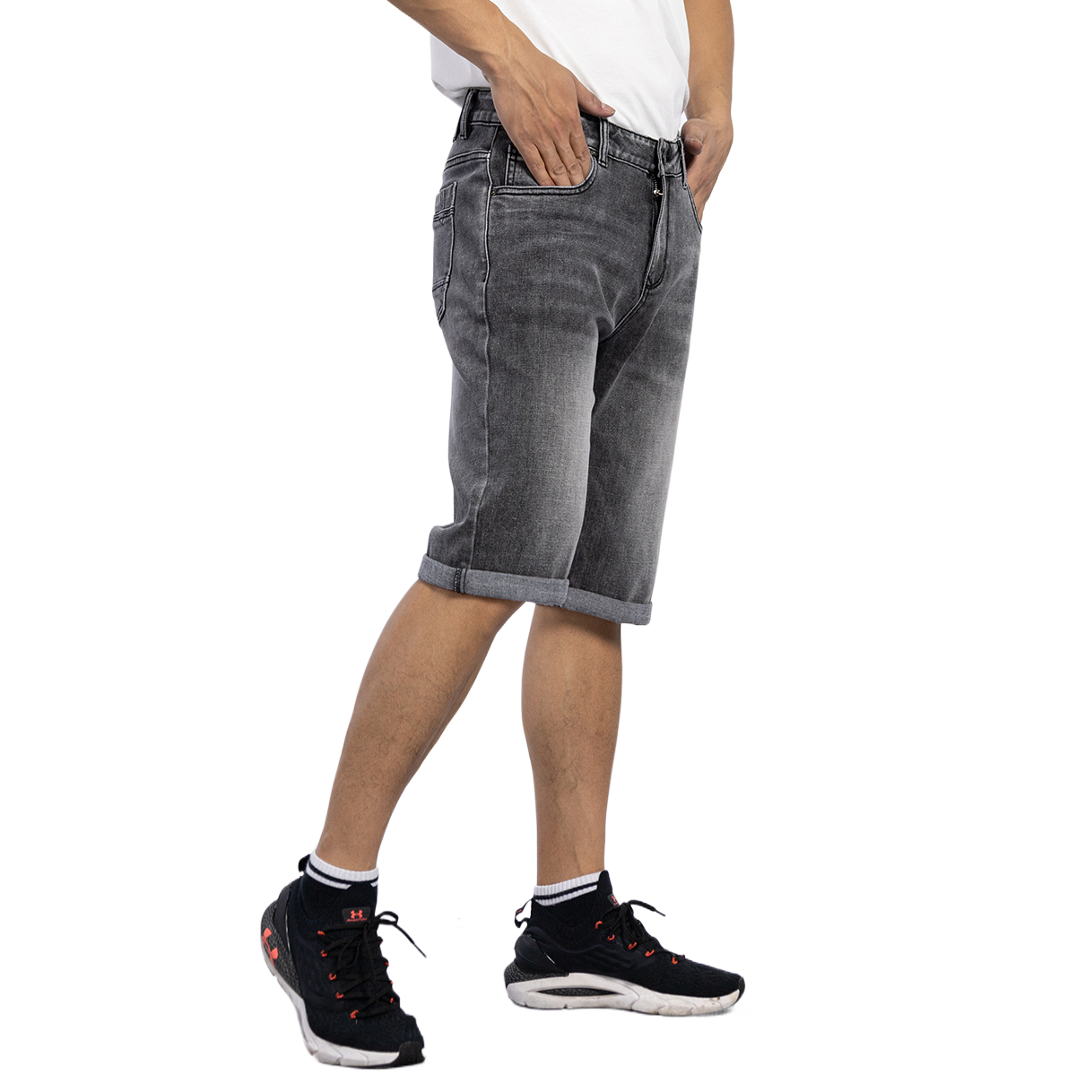 Custom Washed Vintage Grey Men's Denim Shorts for Summer 