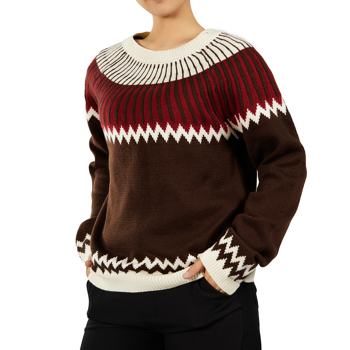 Custom Lightweight Nordic Jacquard Pullover Sweater Comfortable Knit for Women