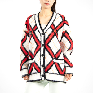 Custom Trendy Color Block Sweater Mohair Knit Cardigan for Women Oversized Unisex Knitwear