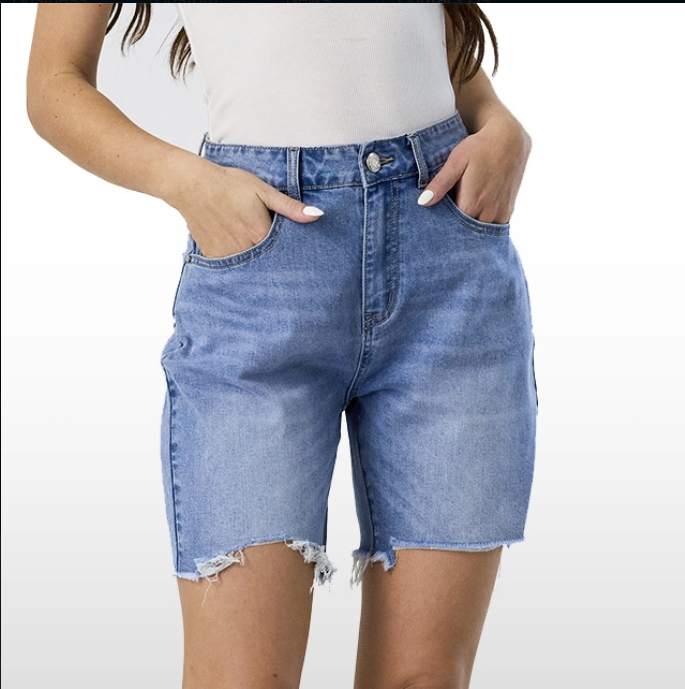 Custom High Waisted Jean Shorts Frayed Hem Light Blue Shorts